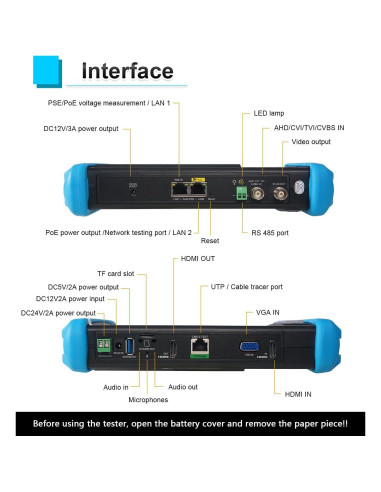Probador de Cámara IP 8K WANLUTECH 7" PoE CCTV RJ45