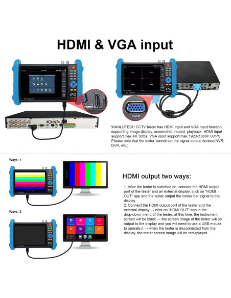 Probador de Cámara IP 8K WANLUTECH 7" PoE CCTV RJ45