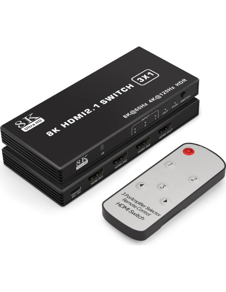 Interruptor HDMI 3 en 1 TAILAIERA 8K@60Hz con Control Remoto