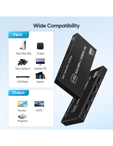 Interruptor HDMI 3 en 1 TAILAIERA 8K@60Hz con Control Remoto