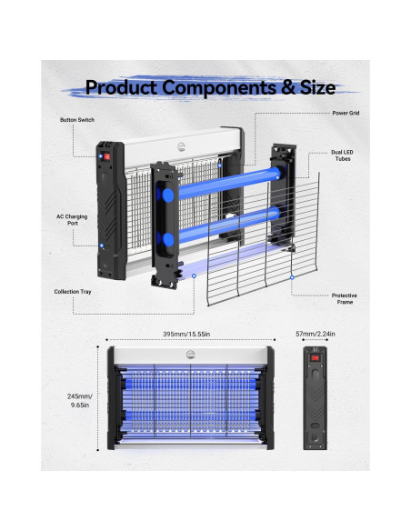 Zapper Eléctrico Mosiller 3000V para Insectos - Interior