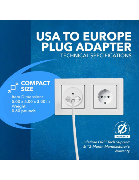 Adaptador de Enchufe de Viaje OREI Tipo E/F - 6 Piezas