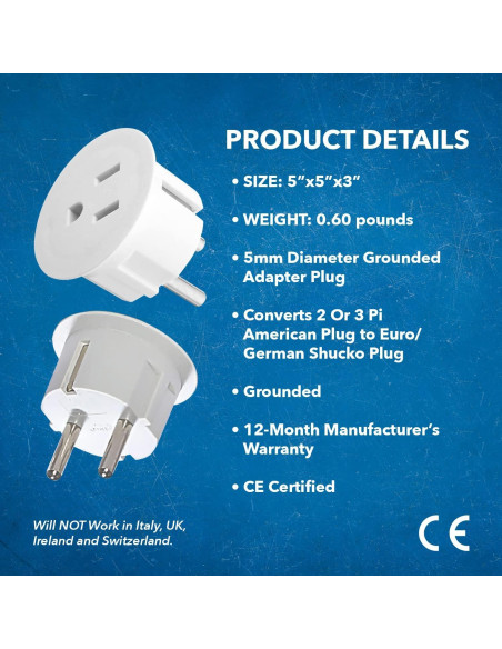 Adaptador de Enchufe de Viaje OREI Tipo E/F - 6 Piezas
