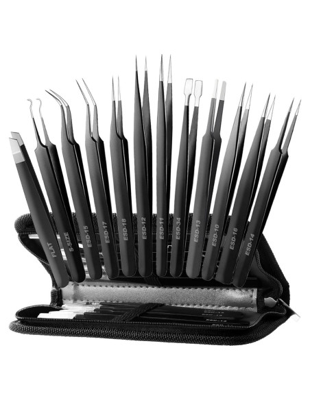 Juego de Pinzas de Precisión Antonki 12 Piezas con Estuche