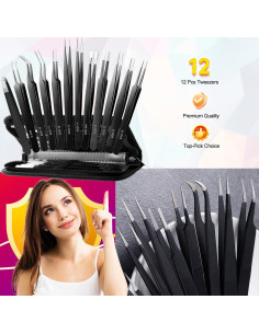 Juego de Pinzas de Precisión Antonki 12 Piezas con Estuche 2