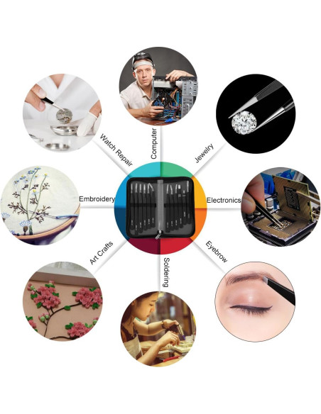 Juego de Pinzas de Precisión Antonki 12 Piezas con Estuche