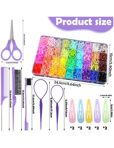 36 Colores Bandas de Goma Elásticas Auroray - 2500 Pcs con Herramientas