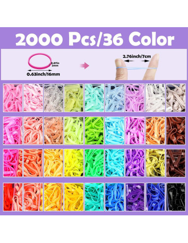 36 Colores Bandas de Goma Elásticas Auroray - 2500 Pcs con Herramientas
