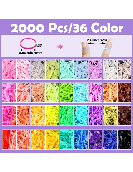 36 Colores Bandas de Goma Elásticas Auroray - 2500 Pcs con Herramientas