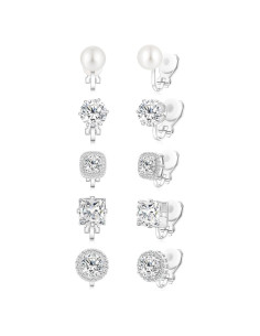 Pendientes de Clip Hipoalergénicos Ritach Plata Circonita