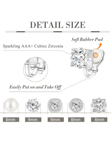 Pendientes de Clip Hipoalergénicos Ritach Plata Circonita