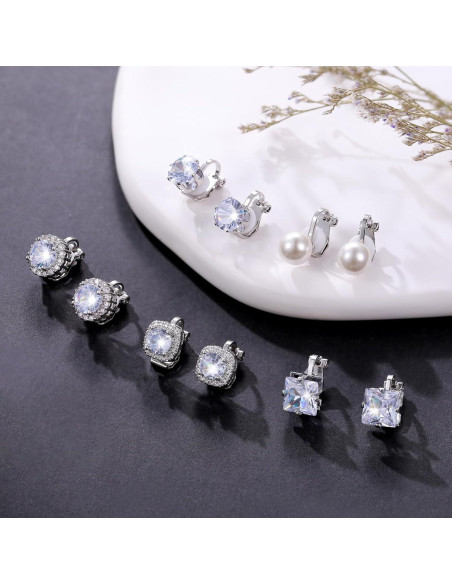 Pendientes de Clip Hipoalergénicos Ritach Plata Circonita