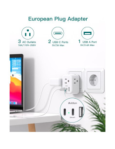 Adaptador de Enchufe de Viaje Addtam Tipo C 6 en 1 con USB 2