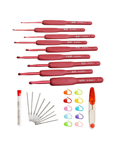 Juego de Ganchillos de Crochet Ergonomicos WINDAWNKE 9 Pcs