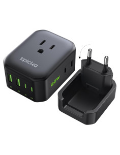 Adaptador de Enchufe de Viaje EPICKA 8-en-1 Tipo C Negro