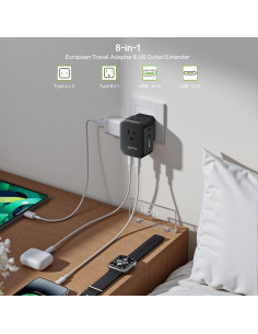 Adaptador de Enchufe de Viaje EPICKA 8-en-1 Tipo C Negro 2