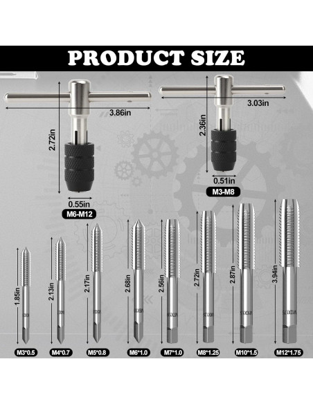 Juego de Machos Métricos 10 Pcs OFNMY M3 a M12 con Llaves