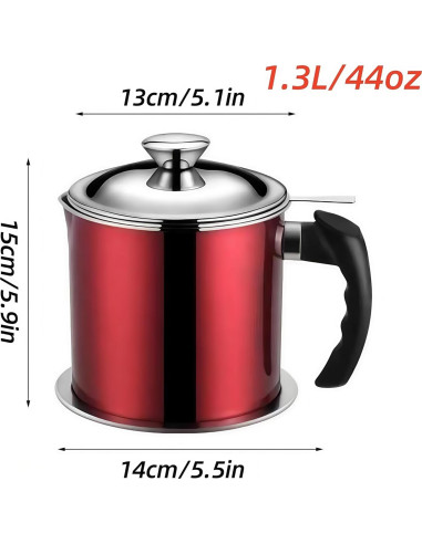 Contenedor de Grasa de Tocino Komost 1.3L Acero Inoxidable Rojo