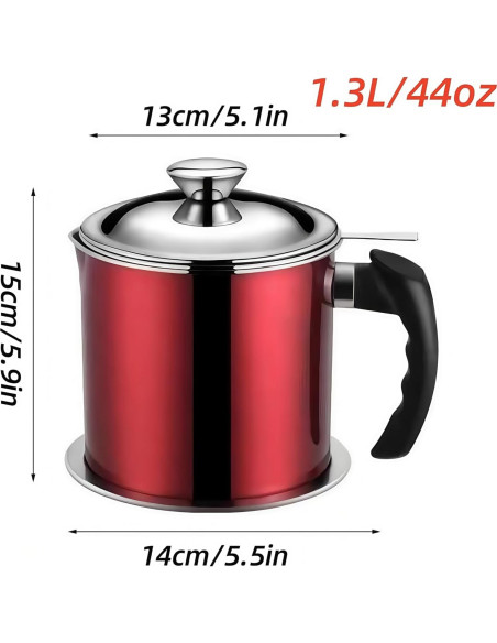 Contenedor de Grasa de Tocino Komost 1.3L Acero Inoxidable Rojo