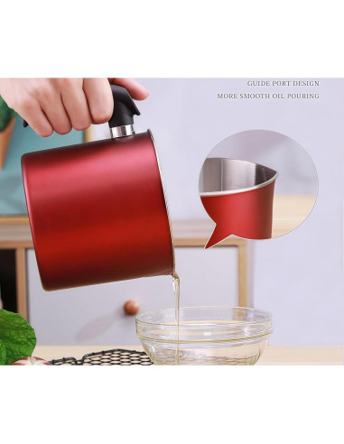 Contenedor de Grasa de Tocino Komost 1.3L Acero Inoxidable Rojo