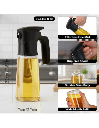 Botella Spray de Aceite de Oliva NYXVAULT 300ml Vidrio Negro