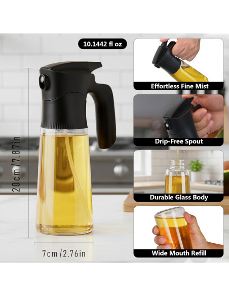 Botella Spray de Aceite de Oliva NYXVAULT 300ml Vidrio Negro