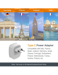 Adaptador de Enchufe de Viaje TESSAN Tipo C con 2 USB Gris 2