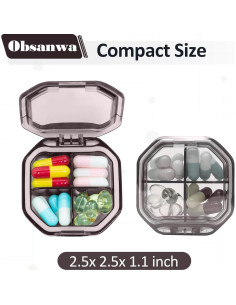 Organizador de Pastillas Portátil Obswanwa Gris 4 Compartimentos 2