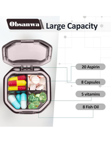 Organizador de Pastillas Portátil Obswanwa Gris 4 Compartimentos