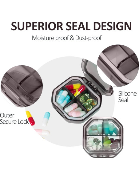 Organizador de Pastillas Portátil Obswanwa Gris 4 Compartimentos