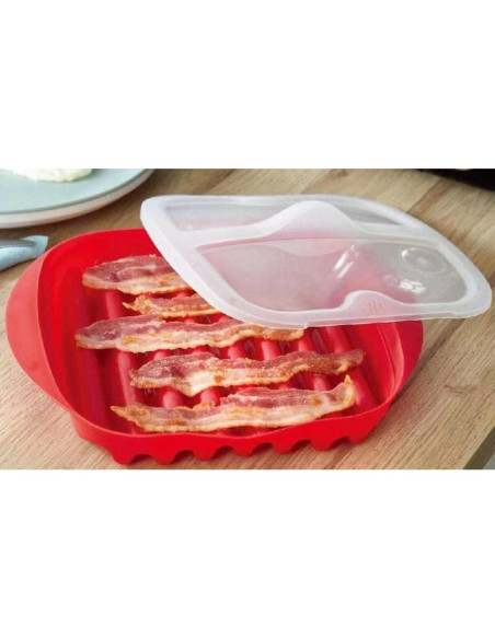 Bandeja para Bacon en Microondas Newkaijian con Tapa Antisalpicaduras