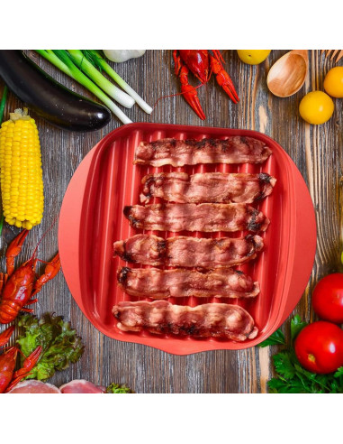 Bandeja para Bacon en Microondas Newkaijian con Tapa Antisalpicaduras