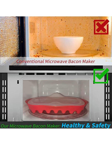 Bandeja para Bacon en Microondas Newkaijian con Tapa Antisalpicaduras