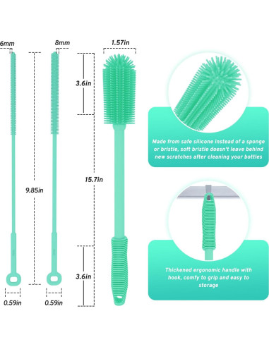 Juego de Cepillos de Silicona WQSS AOEIU para Botellas y Pajitas