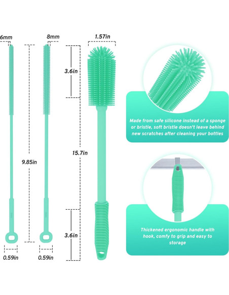 Juego de Cepillos de Silicona WQSS AOEIU para Botellas y Pajitas
