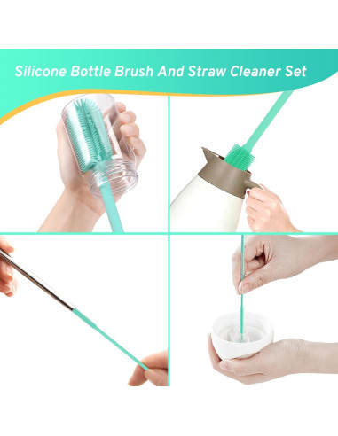 Juego de Cepillos de Silicona WQSS AOEIU para Botellas y Pajitas
