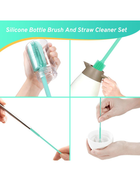 Juego de Cepillos de Silicona WQSS AOEIU para Botellas y Pajitas