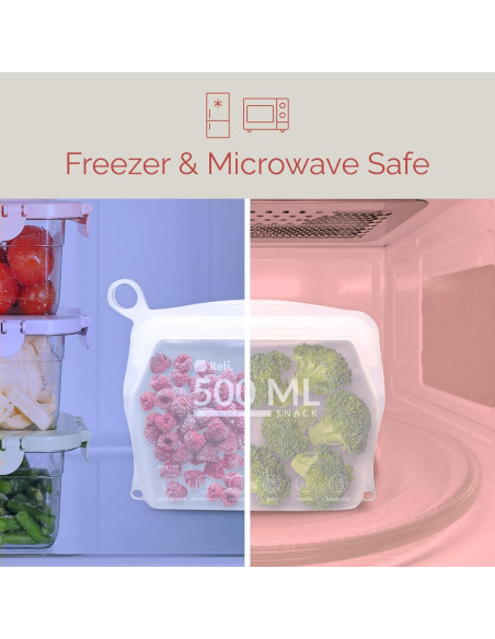 Bolsas de Silicona Reutilizables Reli. Snack 500 ml - 2 Paquete