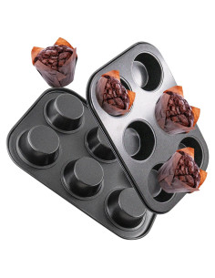 Molde Redondo para Muffins DRAONGYE 6 Tazas 2 Piezas Acero