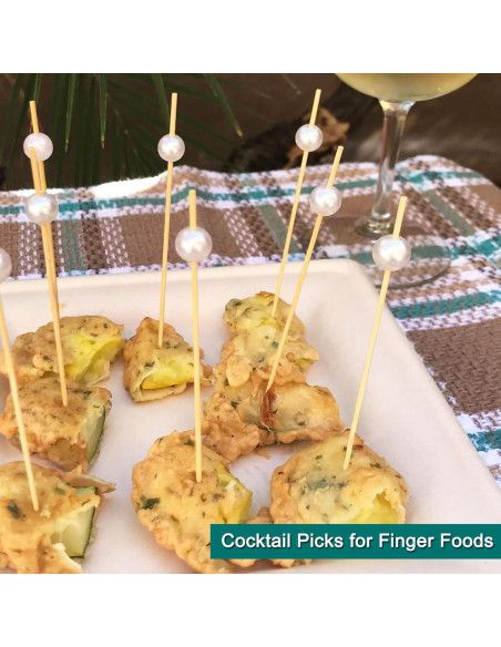 200 Palillos de Cóctel Amovvita de Bambú con Perla Blanca