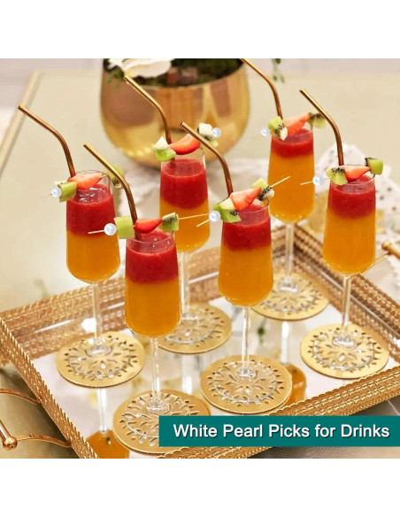 200 Palillos de Cóctel Amovvita de Bambú con Perla Blanca