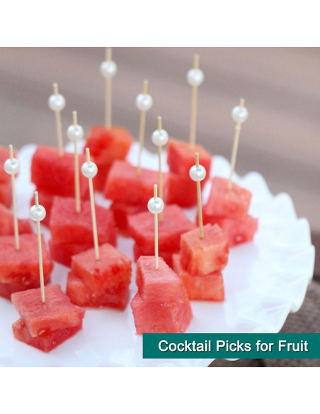 200 Palillos de Cóctel Amovvita de Bambú con Perla Blanca