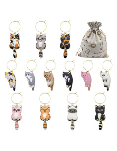 Marcadores de Copas de Vino Gato Nuburbur - Set 13 Piezas