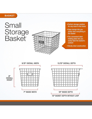 Cesta de Almacenamiento Pequeña Spectrum Gris Industrial 34.9x24.8x20.3 cm