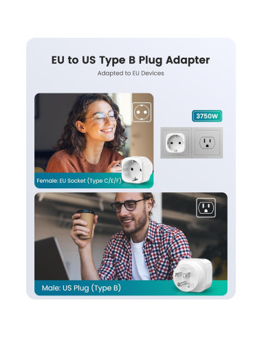 Adaptador de Enchufe LENCENT 2 Pack Europa a EE. UU. 15A