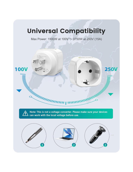 Adaptador de Enchufe LENCENT 2 Pack Europa a EE. UU. 15A