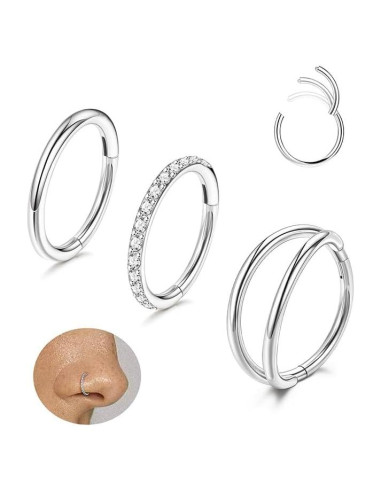 MJust Aros Nasales de Titanio G23 - Juego de 3 Piezas 6mm 8mm 10mm