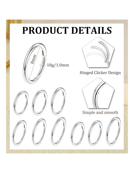 MJust Aros Nasales de Titanio G23 - Juego de 3 Piezas 6mm 8mm 10mm