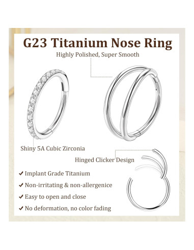 MJust Aros Nasales de Titanio G23 - Juego de 3 Piezas 6mm 8mm 10mm