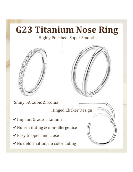 MJust Aros Nasales de Titanio G23 - Juego de 3 Piezas 6mm 8mm 10mm